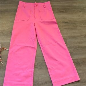 High-Rise Cropped Wide-Leg Pants in Bright Pink